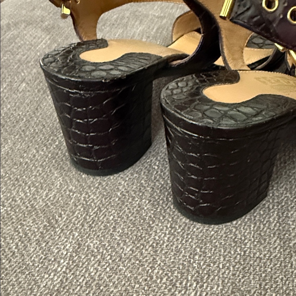 Salvatore Ferragamo Black and Purple Embossed Sandals - Picture 5 of 12
